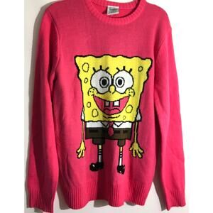 SpongeBob Square Pants Pink Knit Crewneck Sweater Size Small Nickelodeon Soft